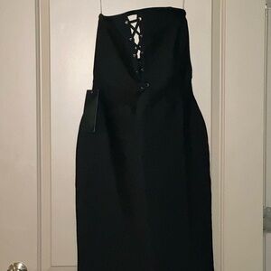 bebe Black Strapless Lace-Up Dress